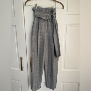 Womens Topshop black and white plaid pants high waisted with belt size 2